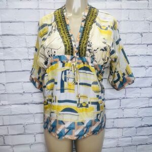 Johnny Was Women's Multicolor Floral Print Silk Blouse Size Small